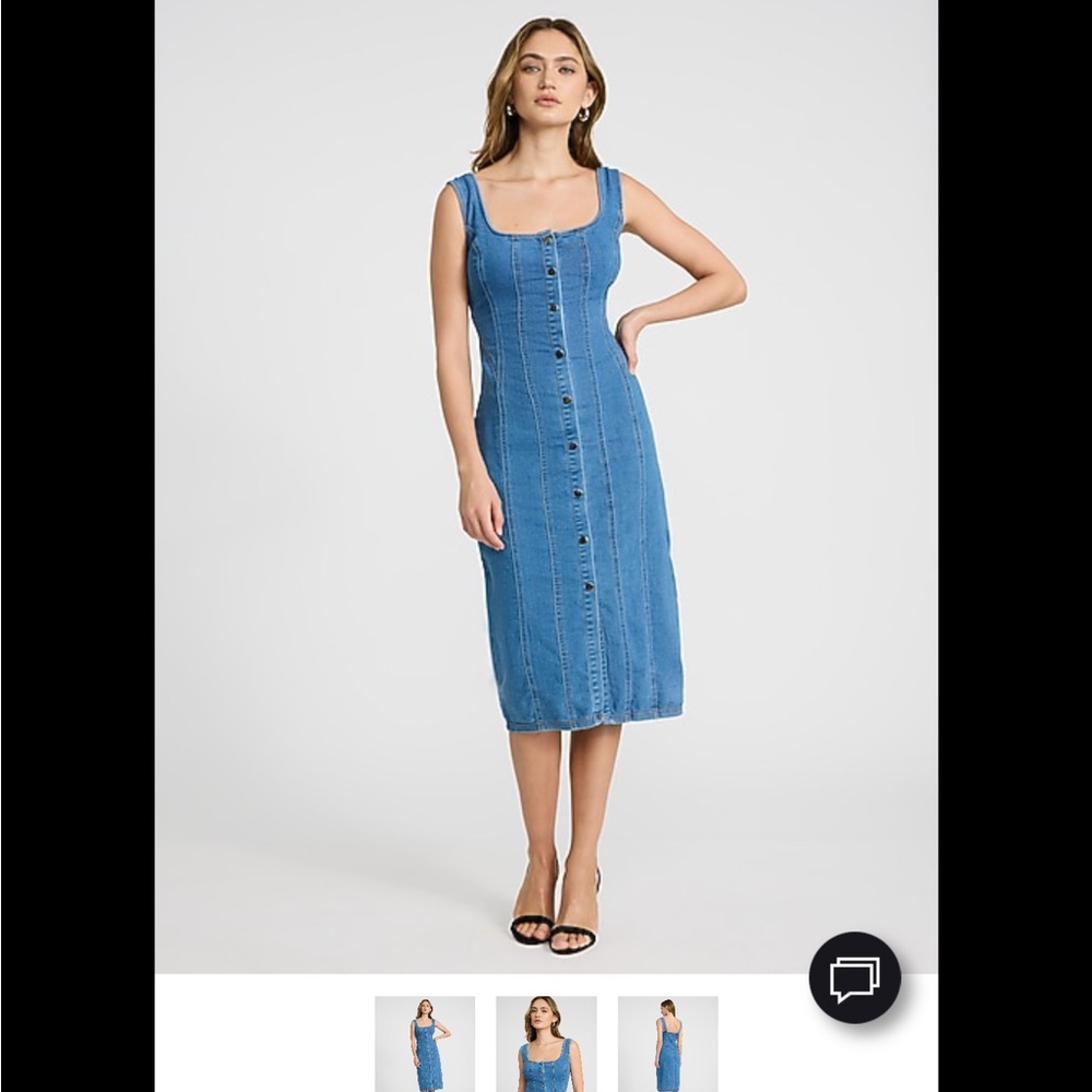 Express Blue Denim Midi Dress with Front Buttons - Picture 3 of 3